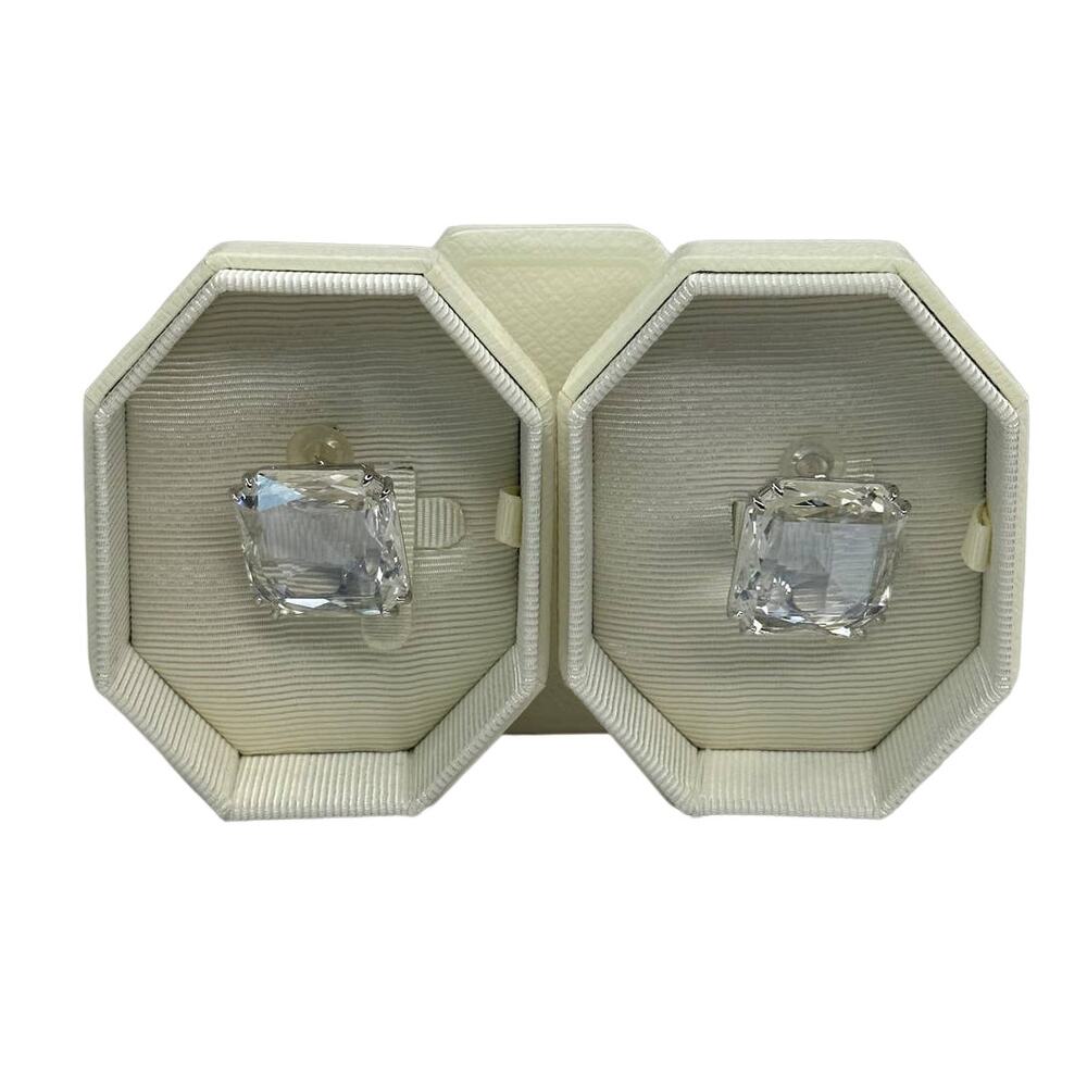 Swarovski Mesmera clip earrings , Square cut, White, Rhodium plated